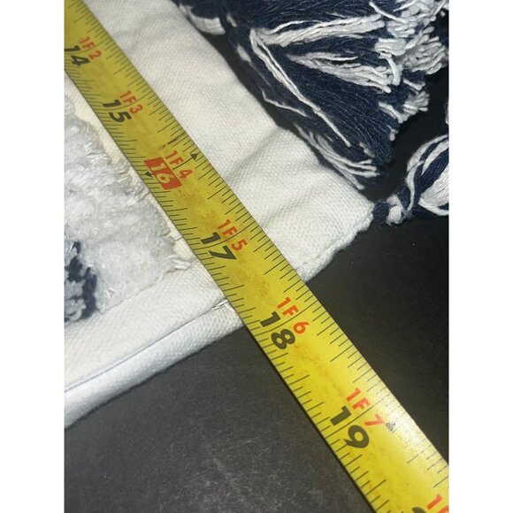 Cotton Pillow Cover Pom Tassels 16x18 White & Navy Stripes Zipper Boho Decor - Picture 5 of 9